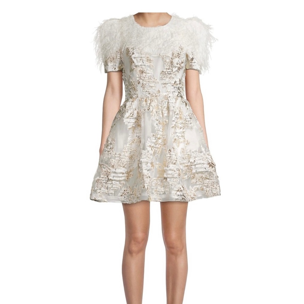 Black Halo Chadwick Feather & Jacquard Minidress